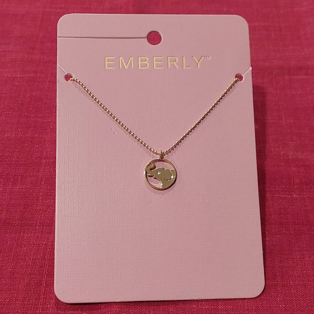 NWT - Emberly Gold Tone Cutout Elephant Pendant Necklace